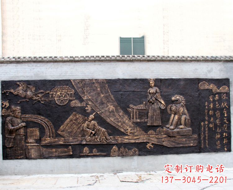 北京“汉代重气质，牡丹留正色”中国传统文化浮雕壁画，玻璃钢仿铜园林墙壁装饰壁画