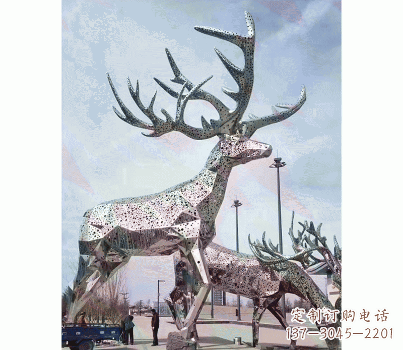 北京大型不锈钢梅花鹿摆件雕塑
