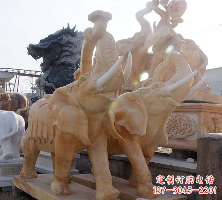 北京鼻卷如意大象石雕