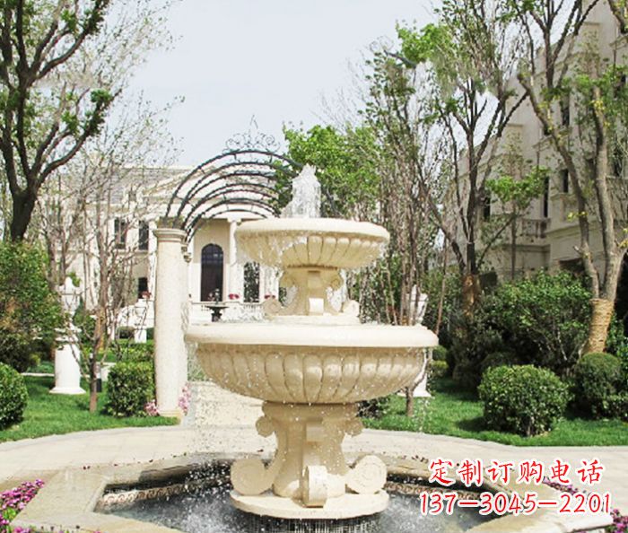 北京精致现代别墅景观汉白玉喷泉石雕