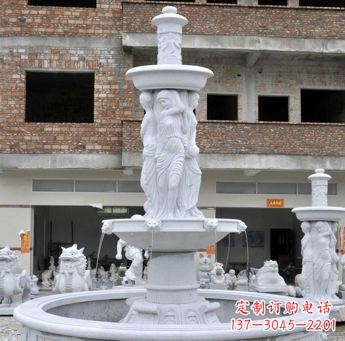 北京别墅景观汉白玉西方人物喷泉石雕