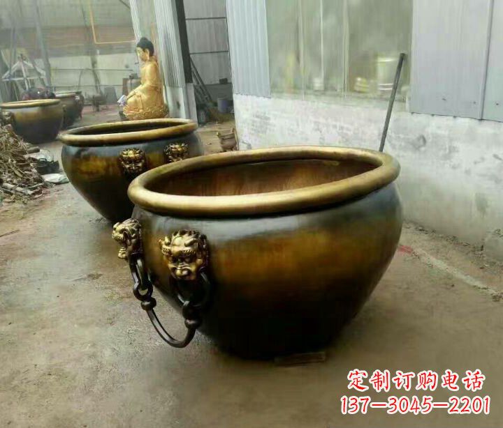 北京别墅招财水缸铜雕塑摆件 (4)
