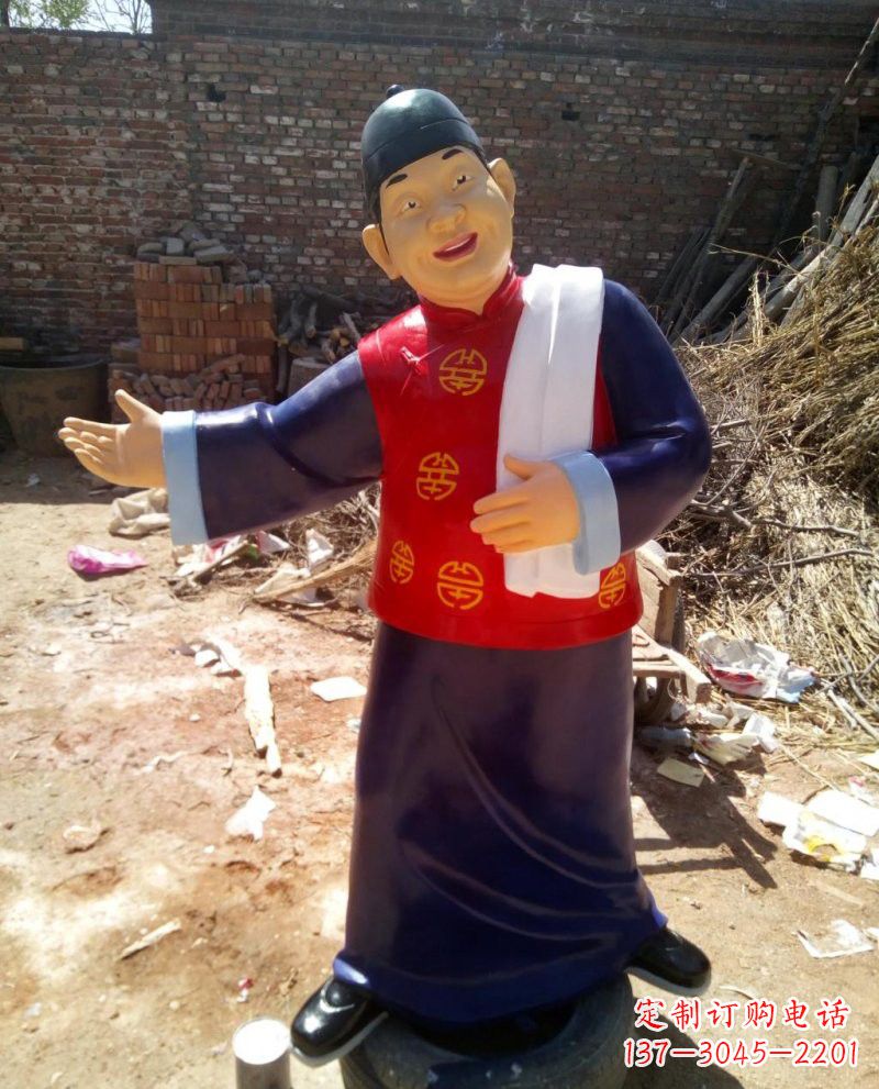 北京玻璃钢彩绘人物店小二雕塑