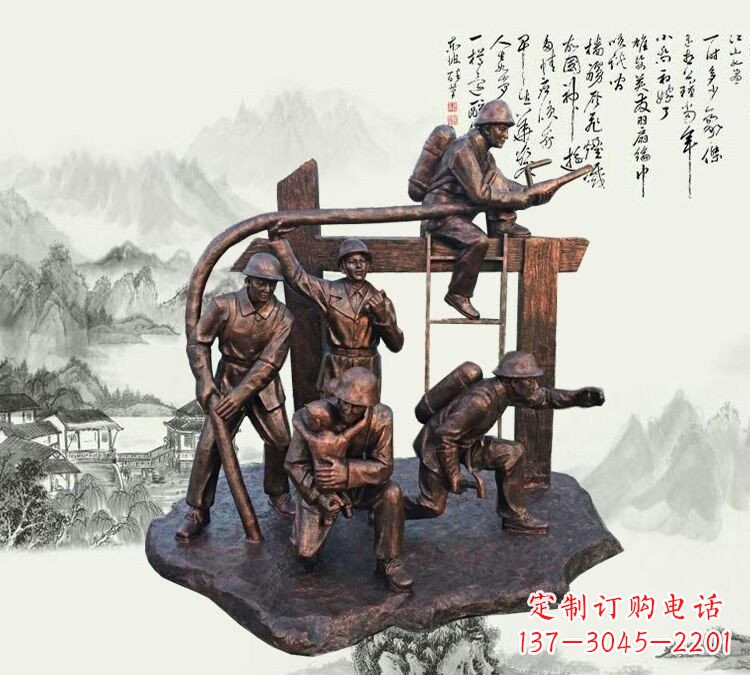 北京玻璃钢仿铜消防员雕塑传承英雄豪情