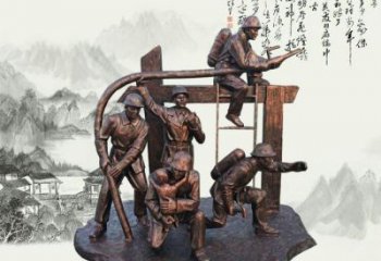 北京玻璃钢仿铜消防员雕塑传承英雄豪情