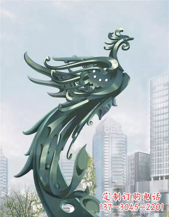 北京不锈钢大型凤凰雕塑美丽而神秘