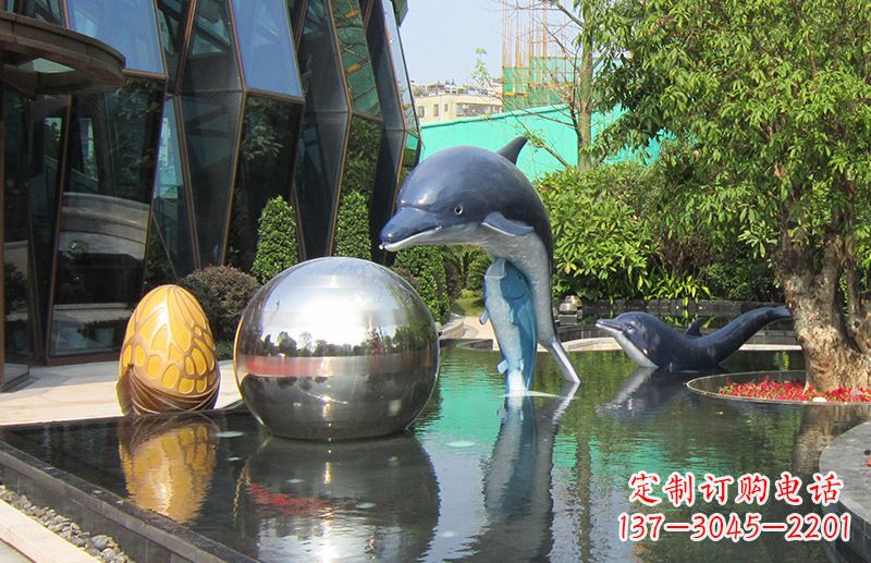 北京不锈钢海豚景观雕塑创造精美绝伦的企业公园