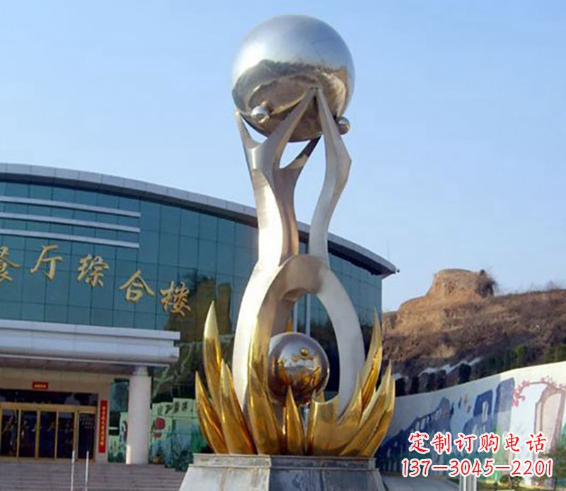北京不锈钢荷叶托球雕塑艺术之美