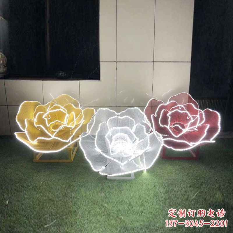 北京精美不锈钢玫瑰花灯光雕塑