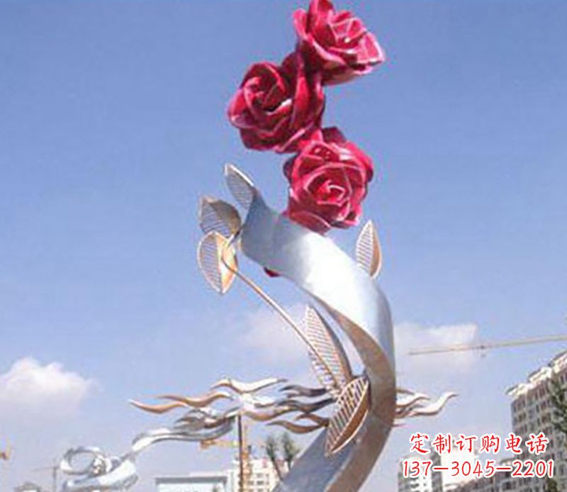北京不锈钢玫瑰雕塑精美的艺术品