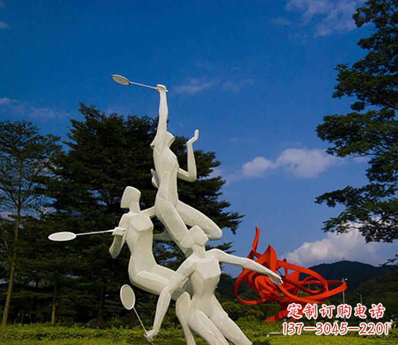 北京不锈钢羽毛球雕塑精美线条展现体育热情