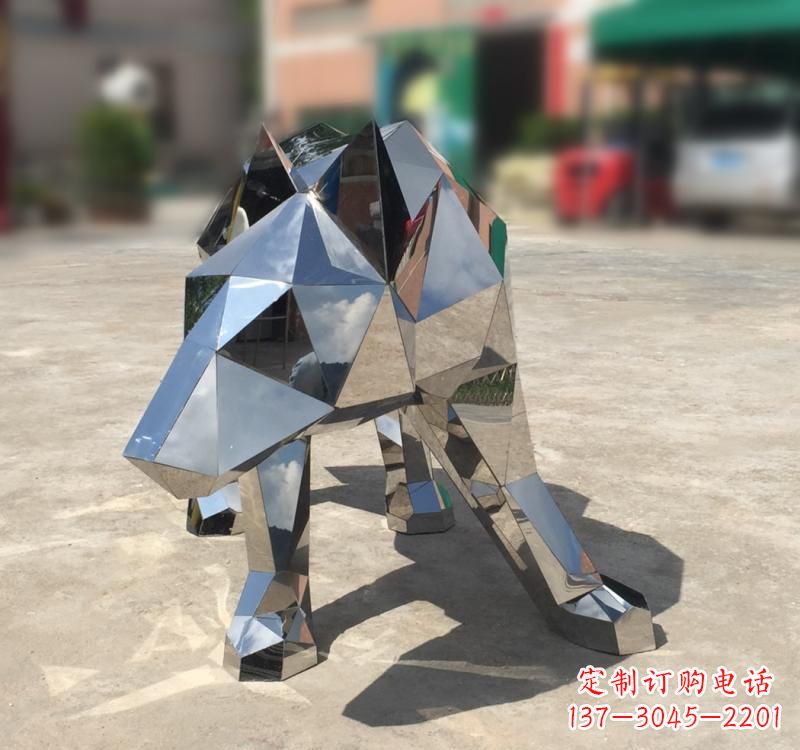 北京不锈钢园林动物几何狼雕塑