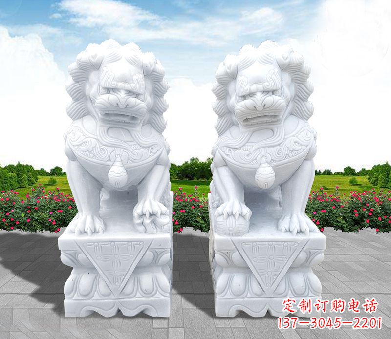 北京彩球狮子石雕招财动物