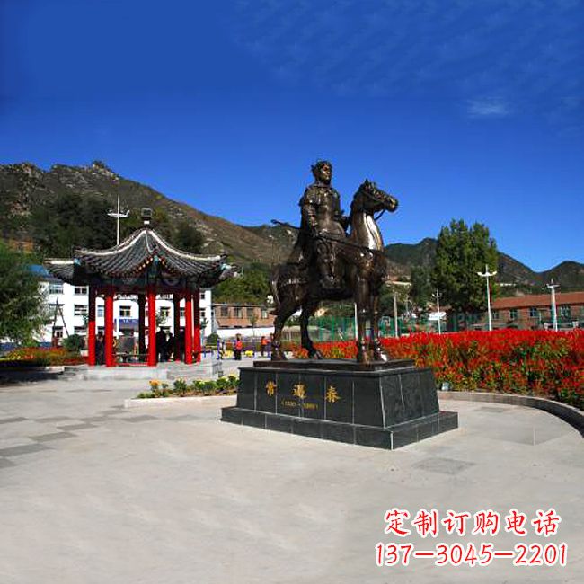 北京常遇春骑马铜雕塑像-景区广场历史名人古代著名将领将军雕像