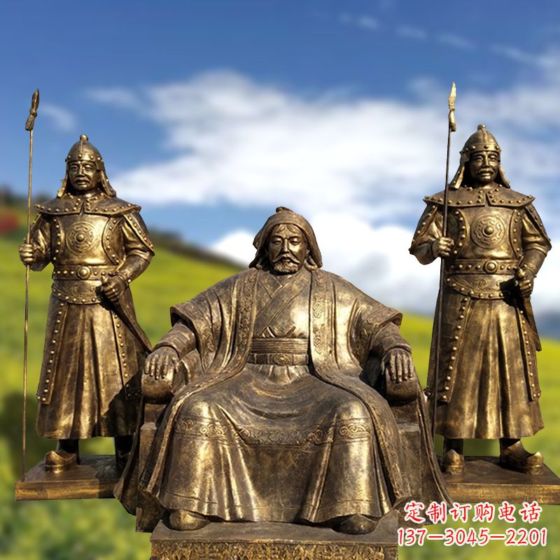 北京成吉思汗铜雕景观雕塑-玻璃钢仿铜历史名人古代著名人物雕像