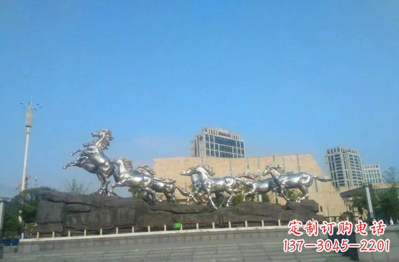 北京城市不锈钢奔跑的马群雕塑