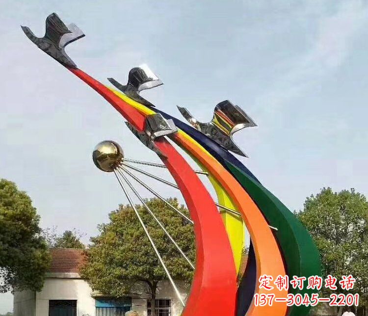 北京抽象和平鸽和太阳校园不锈钢雕塑