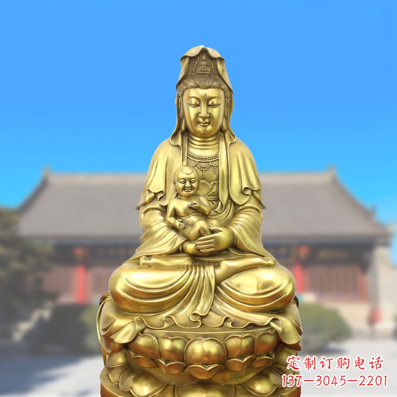 北京纯铜观音坐姿鎏金铜雕