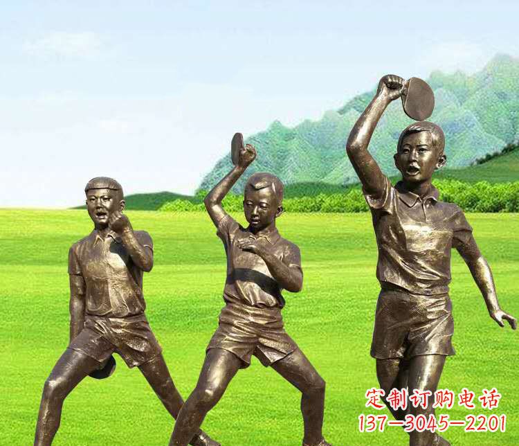 北京打乒乓球的运动人物铜雕