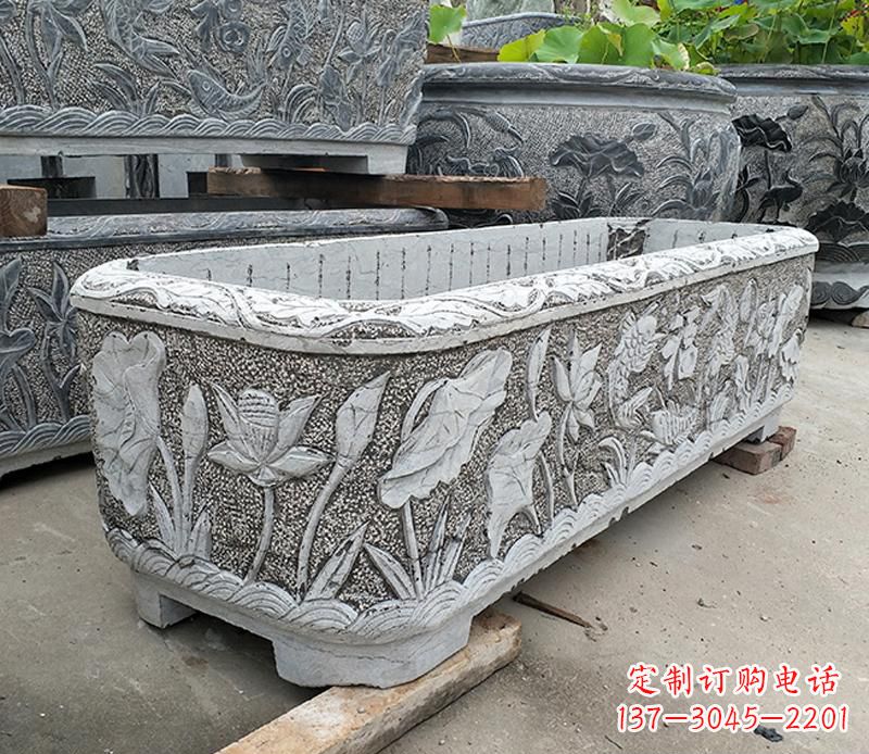 北京大理石雕刻菊花水缸  