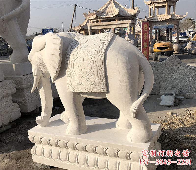 北京大理石卷鼻如意大象雕塑