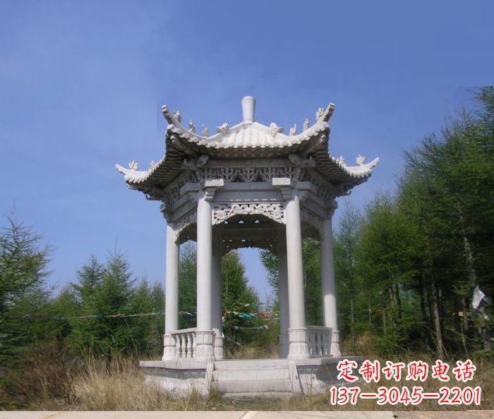 北京精美大理石六角石凉亭雕塑