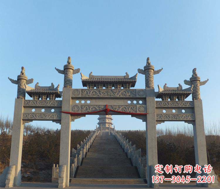 北京精美大理石三门牌坊雕塑