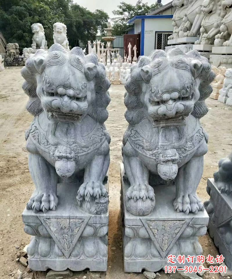 北京传统工艺精雕大理石狮子石雕塑