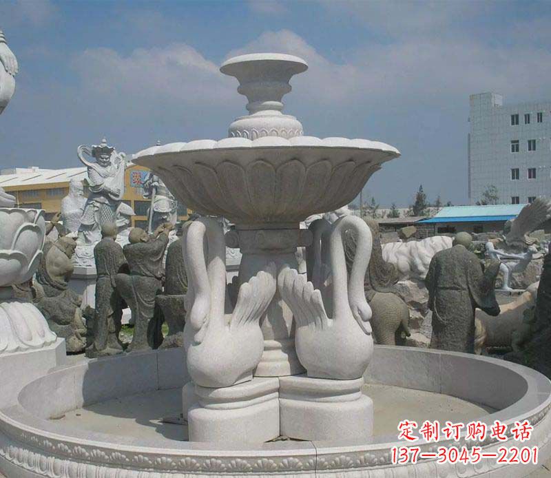 北京大型汉白玉天鹅喷泉石雕