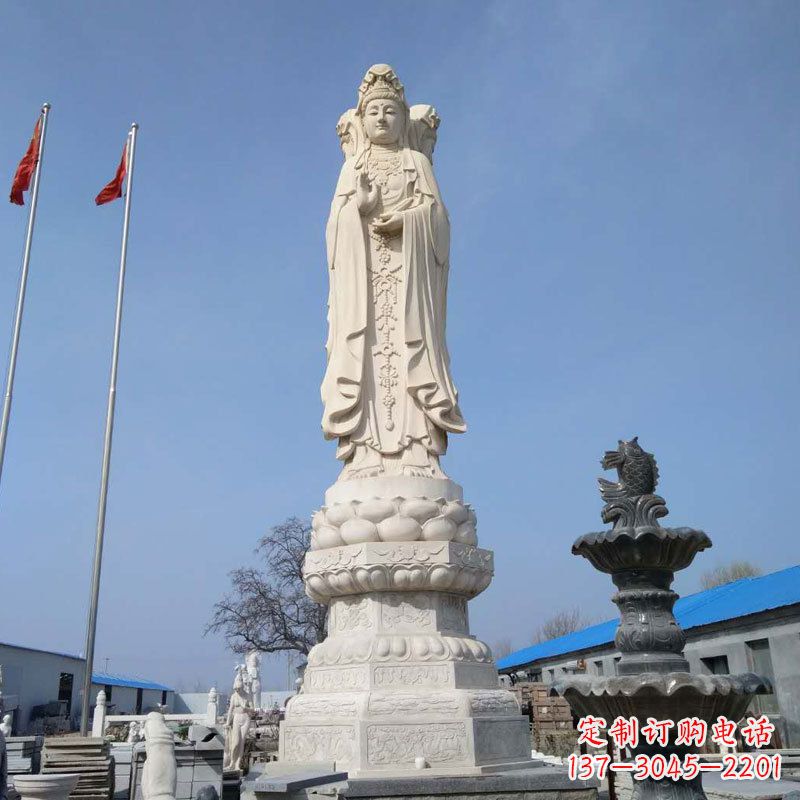 北京大型汉白玉三面观音石雕