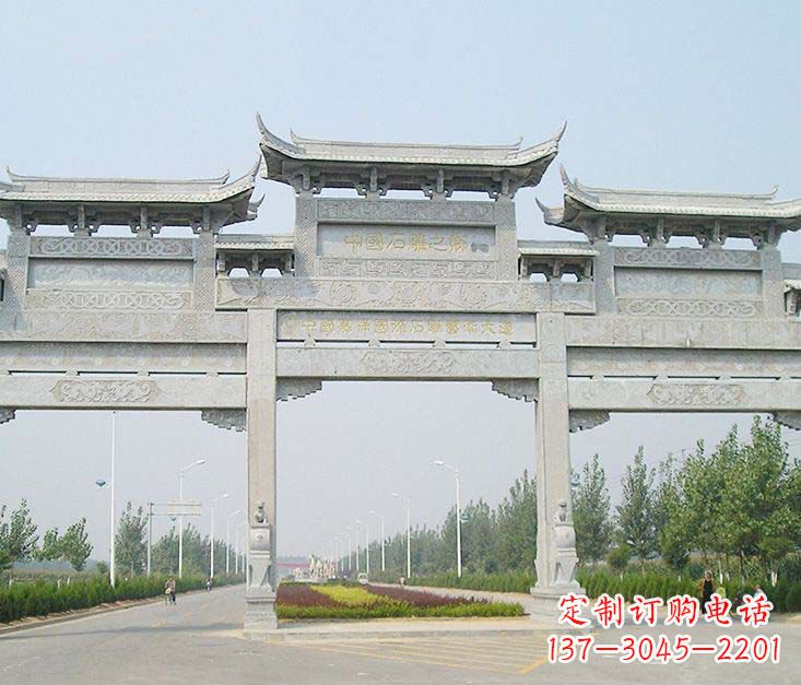 北京大型三门牌坊石雕