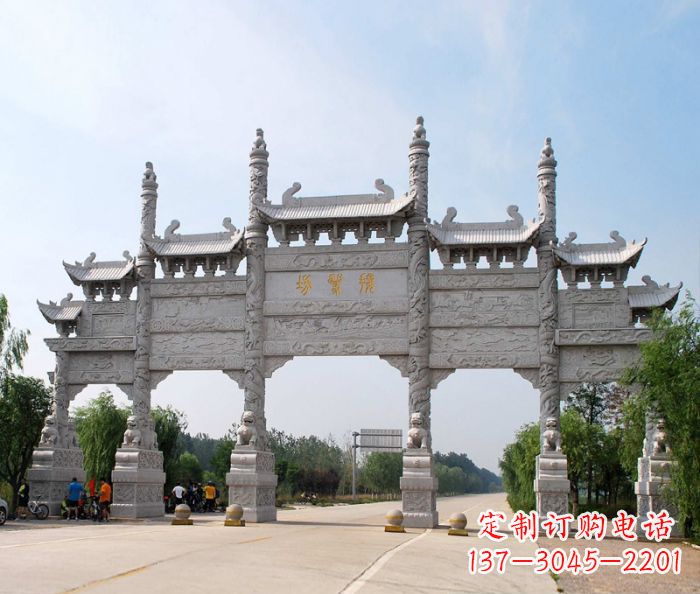北京大型五门道路石雕牌坊定制
