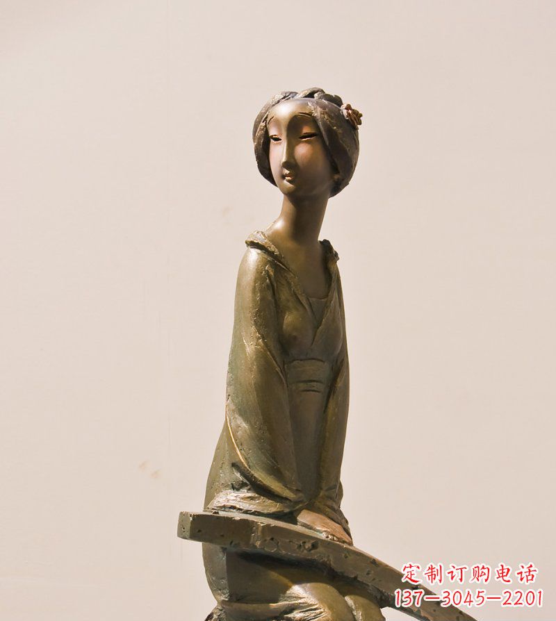 北京古筝女人铜雕古代人物雕塑