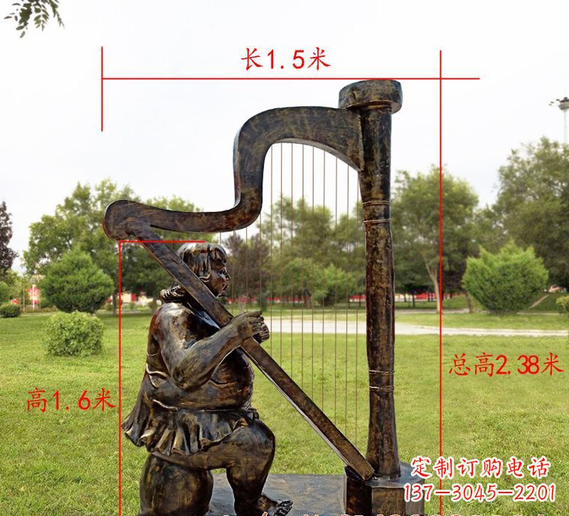北京手工铜制竖琴雕塑