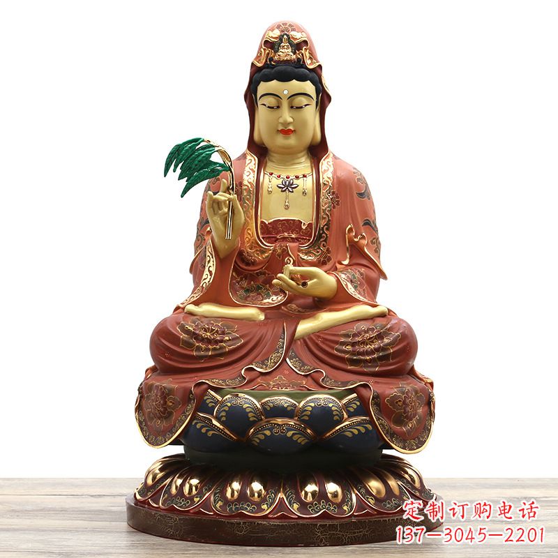 北京精美观音彩绘铜雕雕塑摆件