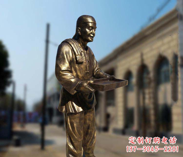 北京古典神秘的店小二人物铜雕