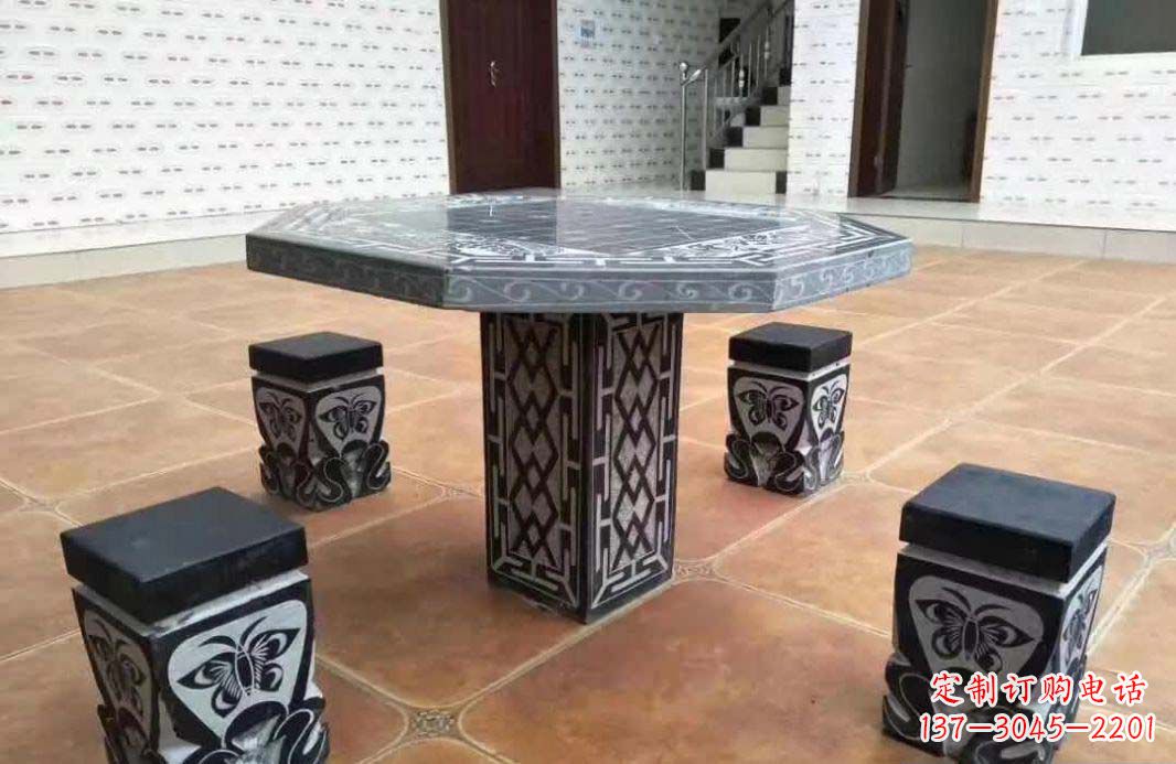 北京多边形雕刻仿古石桌凳