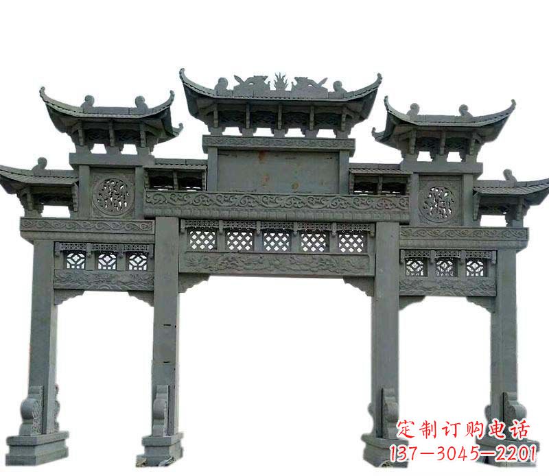 北京仿古三门大理石牌坊石雕