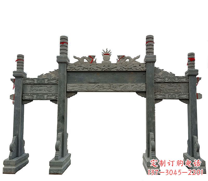 北京仿古三门大理石牌坊石雕 (2)