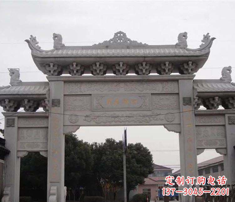 北京仿古三门牌坊石雕 (3)