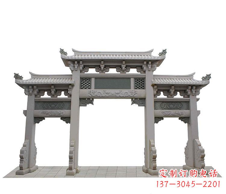 北京精美仿古三门牌坊石雕