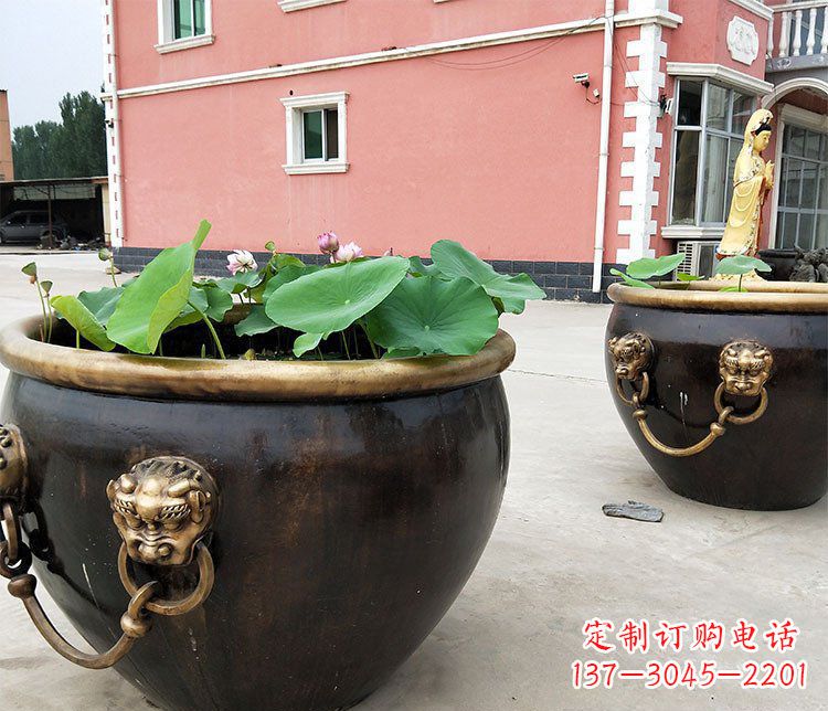北京精美铜雕狮子头水缸