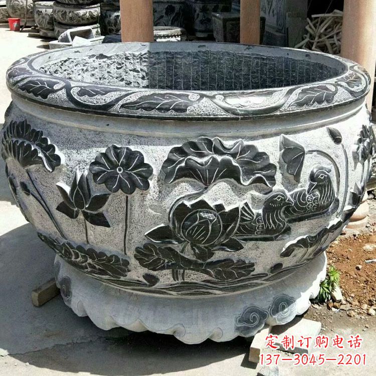 北京仿古圆形鱼缸石雕
