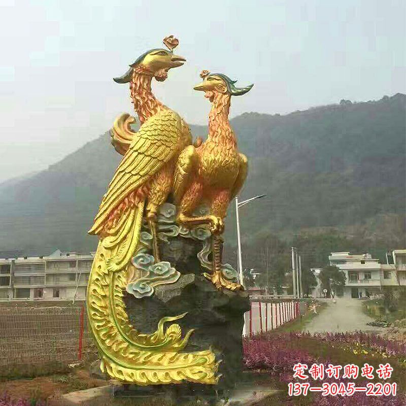 北京瑞鸟凤凰鎏金雕塑,点缀公园景区