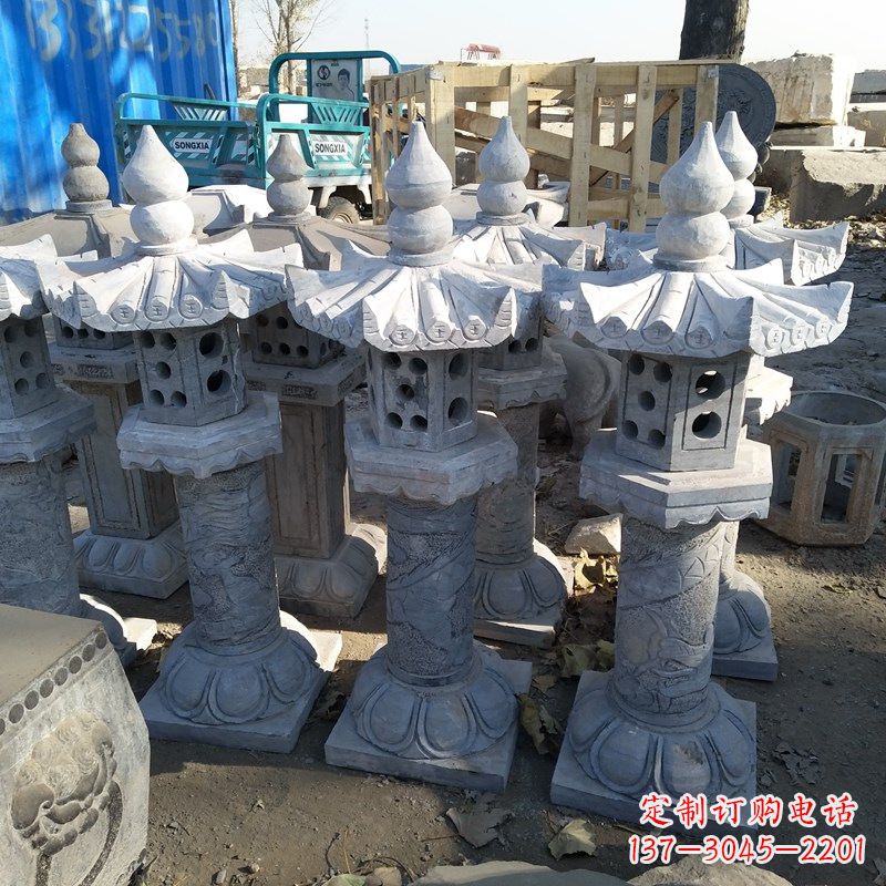 北京高墩青石中式灯笼雕塑