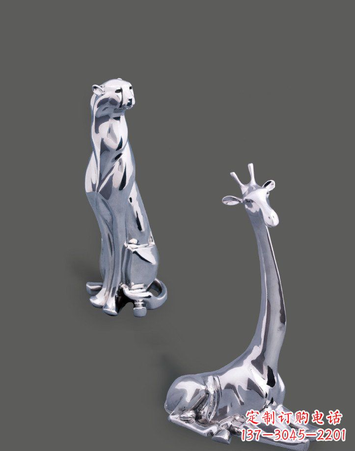 北京公园不锈钢豹子长颈鹿动物雕塑