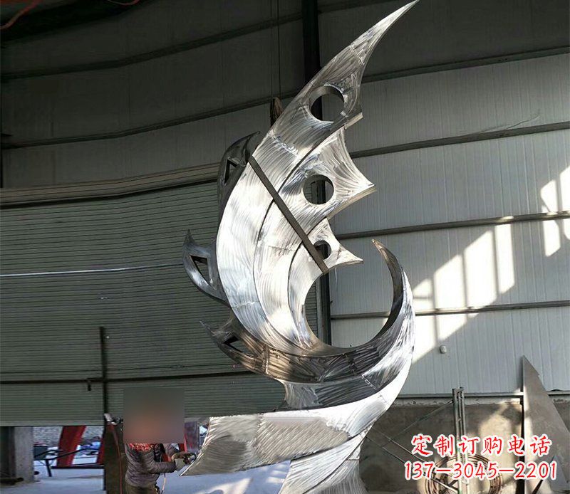 北京公园不锈钢抽象凤凰景观雕塑 (3)