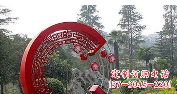北京灵动奔放的不锈钢和梅花圆环雕塑