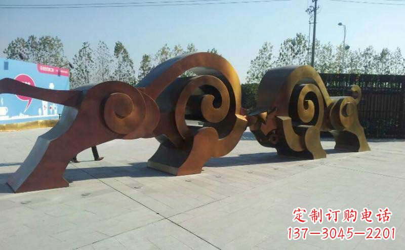 北京公园抽象牛动物铜雕
