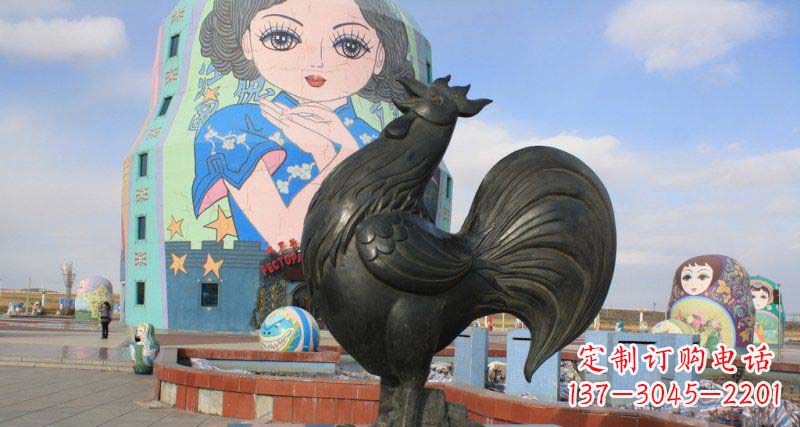 北京公园打鸣的公鸡动物铜雕